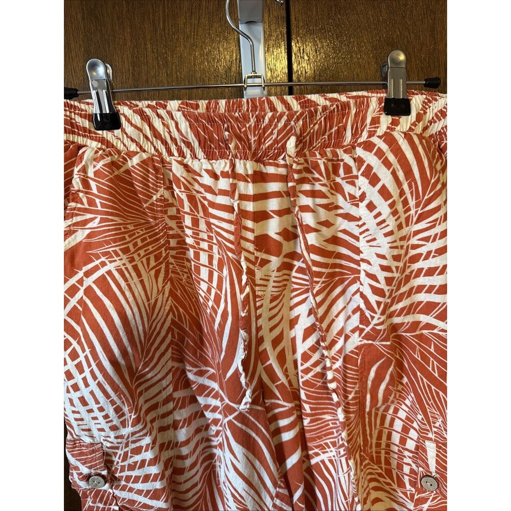 Tropical Leaf Pant Shirt Set Soft Linen Blend Sz Lg Beach Resort Panama Jack - Picture 6 of 10